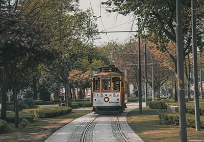 tram in miragaia park in porto 