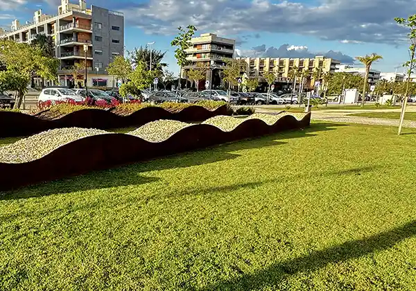 buildings in Olhão, Algarve with green landscape