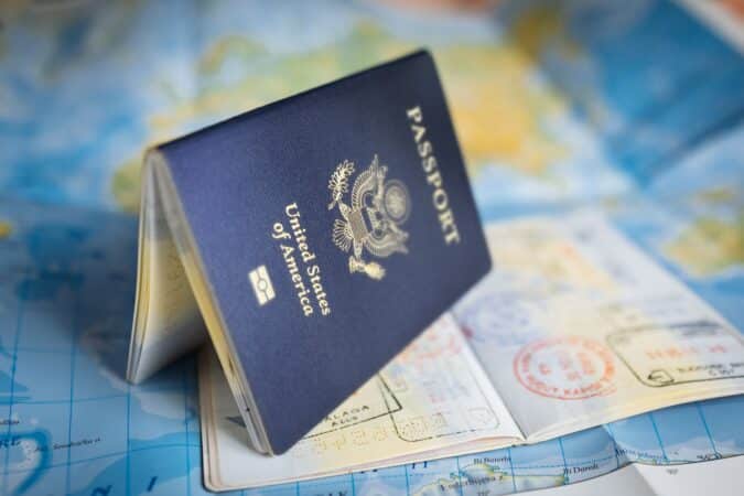 us passport over a map