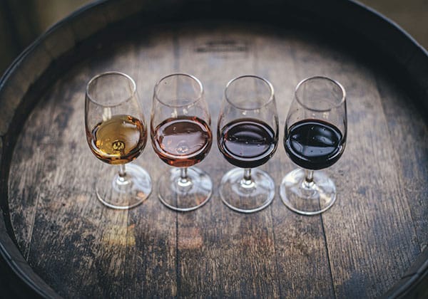 glasses with a variety of porto wine